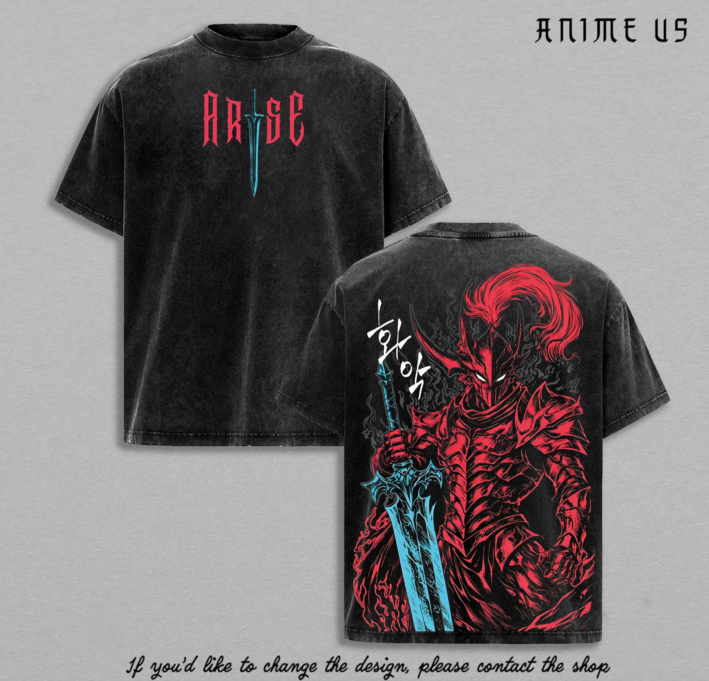 Igris Vintage Washed Oversized T-Shirt & Hoodie – Solo Leveling, Shadow Knight Commander Anime Graphic, Absolute Loyalty And Silent Blade Theme, Heavyweight Cotton Streetwear Unisex