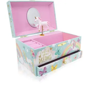 Unicorn Design Music Box, 1 Count Multi-functional Jewelry Storage Box with Mirror, Jewelry Organizer, Home Organizer for Living Room Bedroom