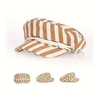 1pc Vintage Floral-like Horizontal Stripe beret - Flat top hat with, Breathable & Machine Washable - Unisex for Women & Men - Perfect for Casual, Formal, Everyday Outfits - Available in Red/White, Beige/, Black - Ideal Gift for Birthdays, Anniversaries, F