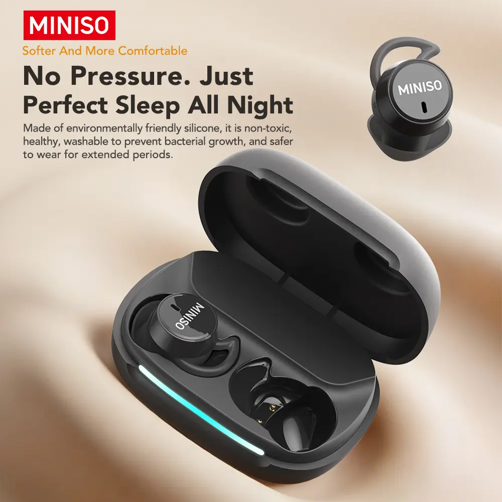 MINISO MS217 Sleep Bluetooth headphones Noise Canceling Bluetooth 6.0 Earbuds - Waterproof Invisible In-Ear Headphones with Built-In Microphone, Suitable for Sleeping, Sports, Office Use, Noise Canceling Headphones, Waterproof Headphones