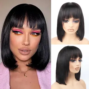 Unipearl 4x4 Bob Lace Front Wig Human Hair Blunt Cut 12 Inch Dark Brown Burgundy Red Black Straight Lace Closure Wigs Human Hair Short Bob Wig with Bang