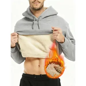 Men’s solid-color pullover, autumn–winter plush warm hoodie, warm long sleeves, warm for men, winter clothing, black hoodie