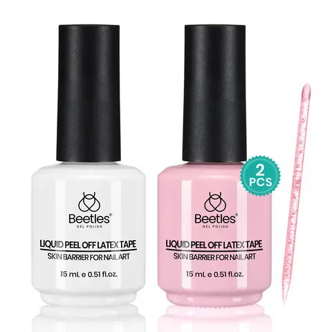 Beetles Cold Resistant Liquid Latex Nail Kit Set (2*15ml) - Peel-Off Air-Dry Cuticle Guard, Plastic Care Stick, Easy to Use for DIY Home Nails, Marbling, Gradient, Gel/Quick-Remove Polish Compatible, Friendly Customer Service