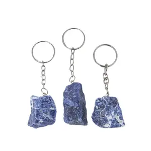 New Moon Beginnings Raw Sodalite Keychain with Blue Stones and Simple Design