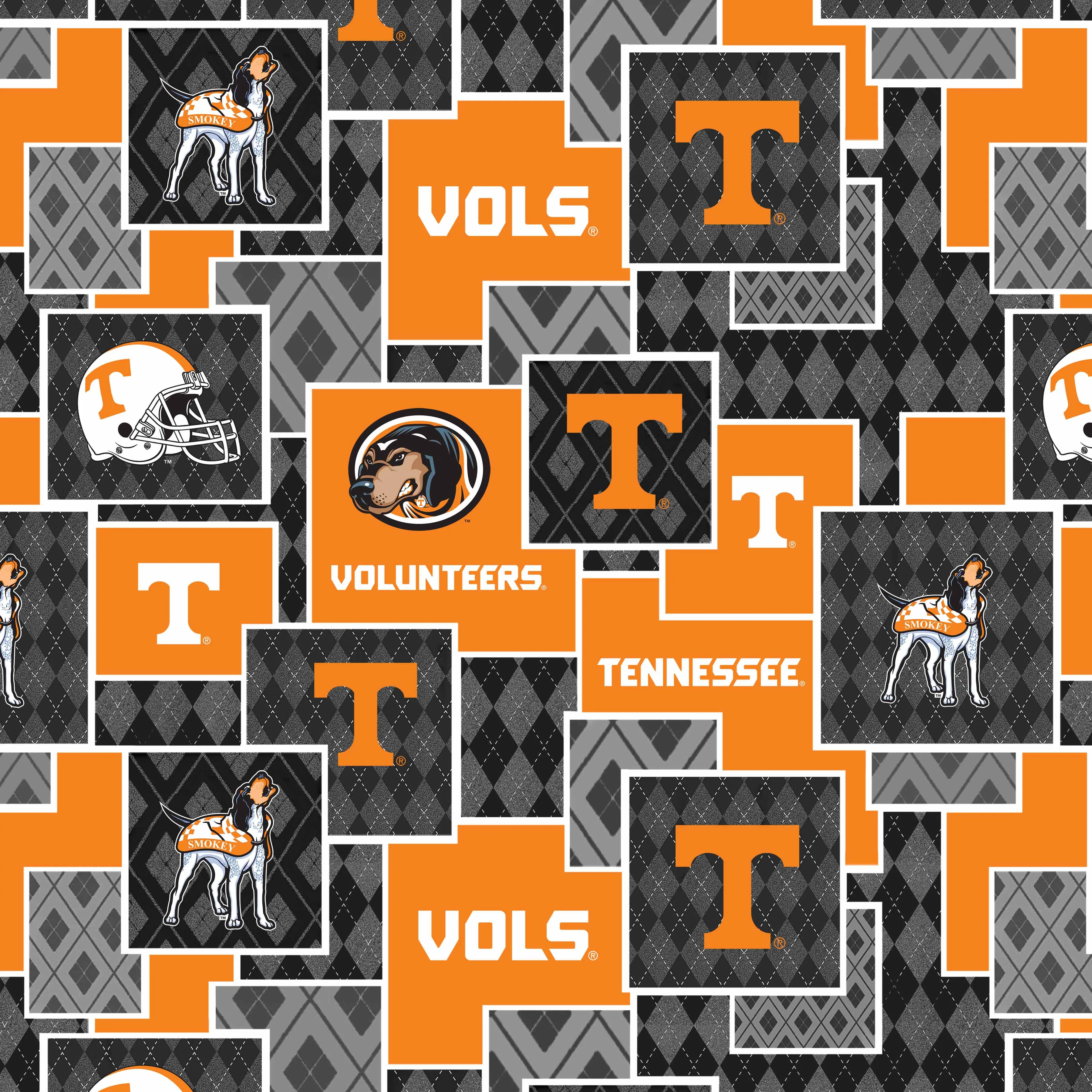 Fabric Sykel Enterprises University of Tennessee Argyle Boxes by the Quarter Yard TEN1371