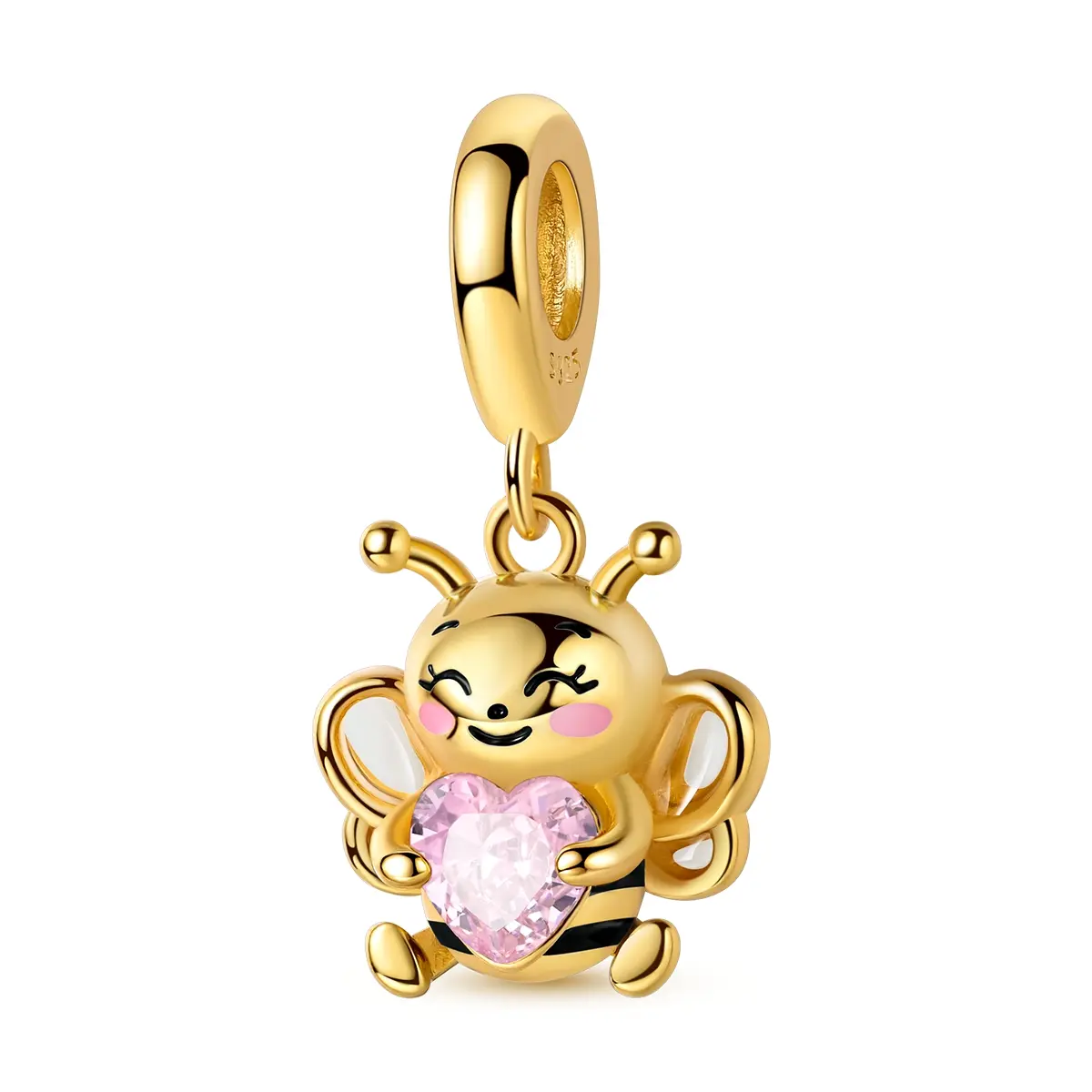 MULA Casual Bee Pendant, Women's Style, 925 Sterling Silver Animal Heart Beads with Pink Zircon, Valentine's Day Gift, Compatible with Pandora Bracelets