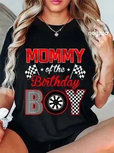 100% Cotton Mommy of The Birthday Boy Funny Race Car Birthday Family T-Shirt