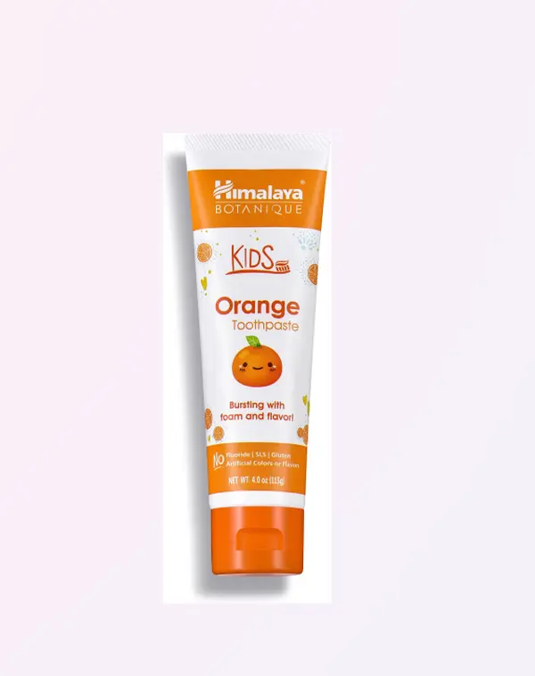 Himalaya Botanique Kids Herbal Toothpaste, Orange Flavor, 4 oz, Fluoride-Free, SLS-Free & Gluten-Free, Gentle Daily Oral Care, Plaque Care, Vegan & Cruelty Free