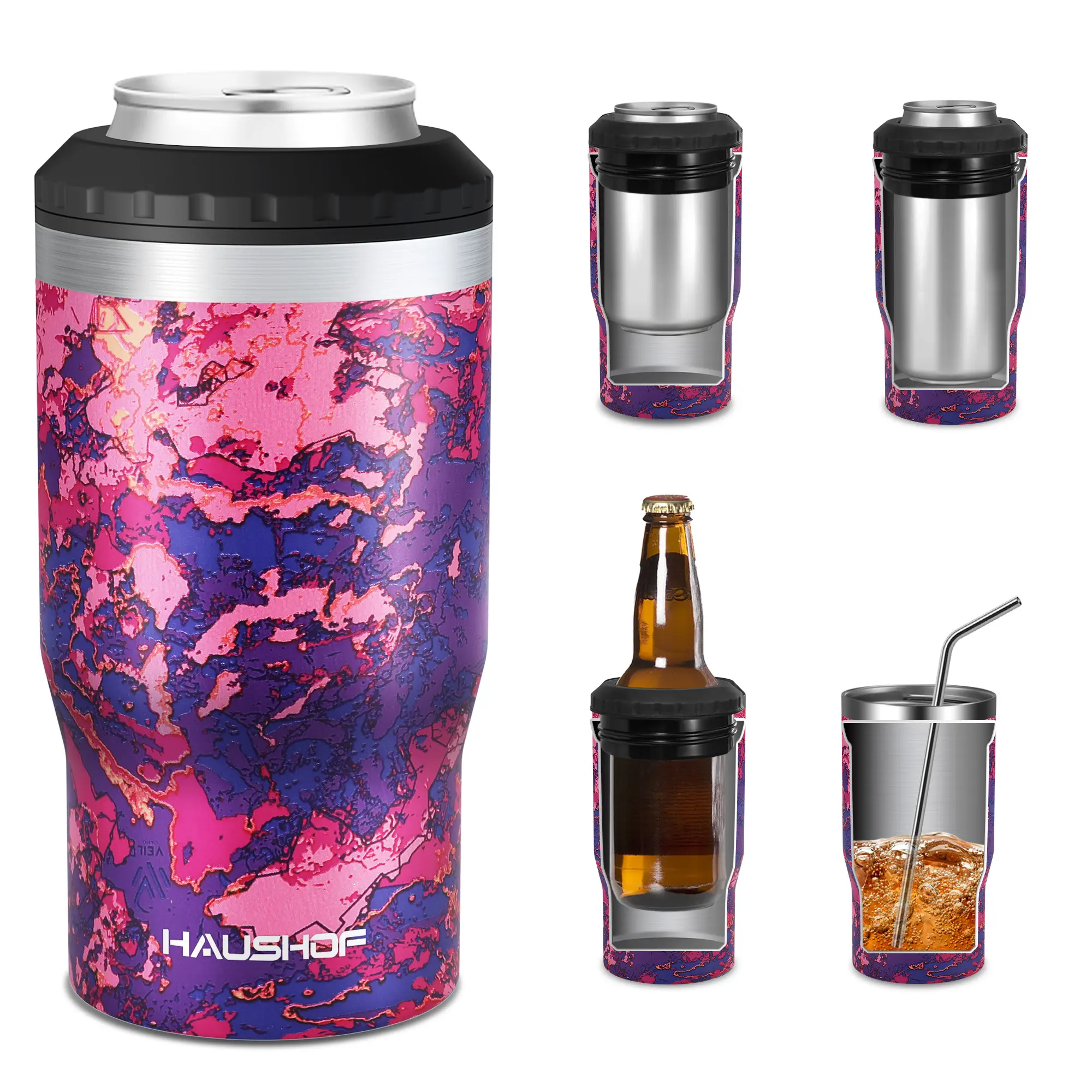 #fathersdaygift HAUSHOF Can Cooler, 12 oz Slim Can Cooler, 4 in 1 Insulated Beer Can Cooler, Fits for 12 oz Standard Can|12 oz Slim Can|12 oz Beer Bottle, Perfect for Camping, Beach, Picnic