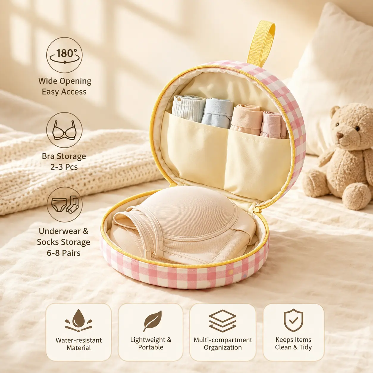 1 Piece Travel Underwear Storage Bag, Waterproof Fabric 180° Open Portable Organizer for Storing Bras Panties Socks During Travel