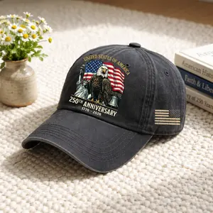 250th Anniversary USA Flag Hat, United States 250th Anniversary Eagles Printing Hat, USA 250th Hat, 4th Of July Png 1776-2026 Wash Cap for Men & Veteran, Apparel Made In The USA