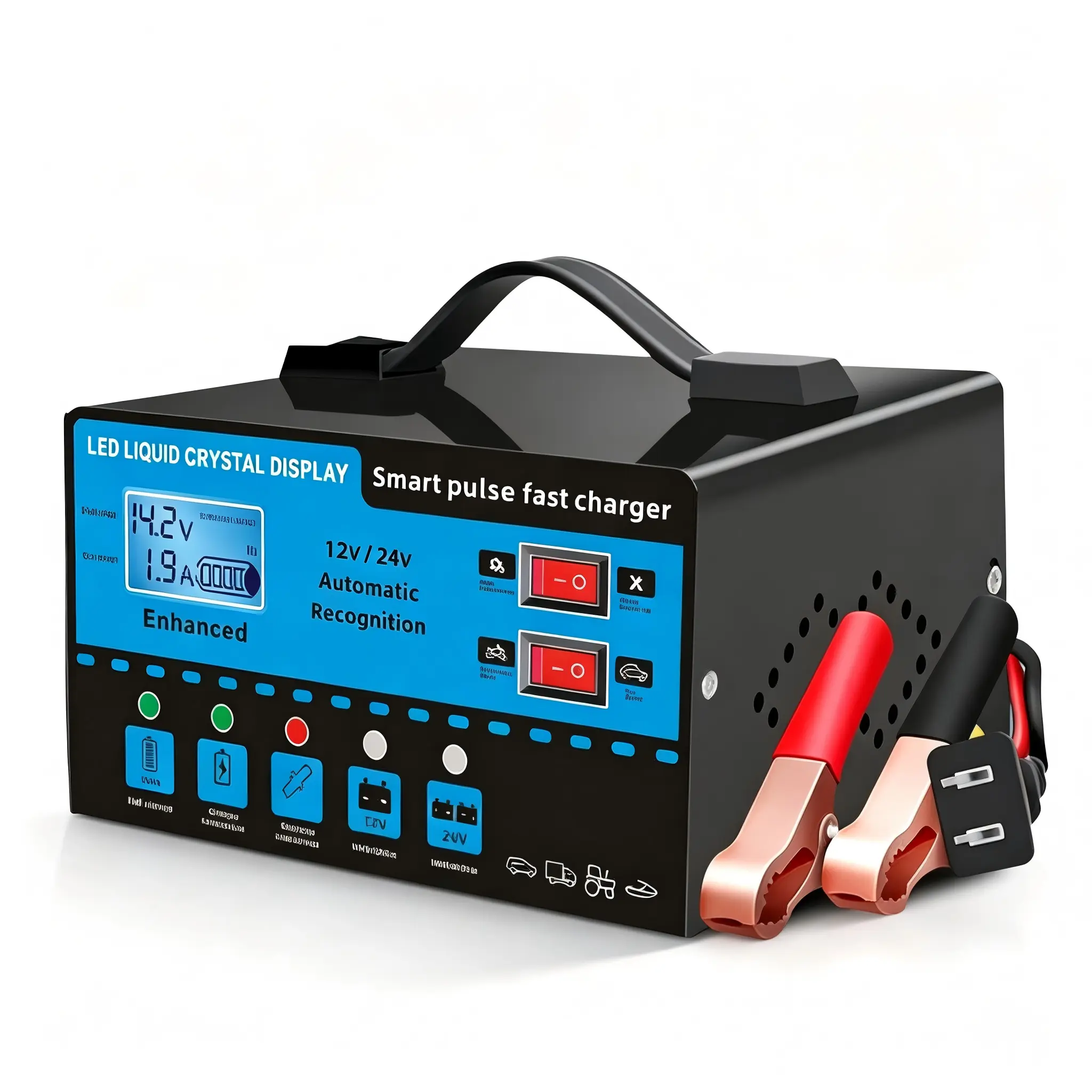 【toolupgrade】Easy Practical 12V and 24V Smart Universal Battery Charger with LCD Display, Smart Maintenance, temperature compensation, overcharge and short-circuit protection, Suitable for Charging and Maintenance of Car, SUV, Truck - Auto Accessories