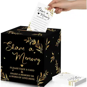 50 Pcs Share a Memory Cards for Life Collections, Memory Cards Box for Guests, Ideal for Funeral Graduation Wedding Bridal Shower Birthday Anniversary Retirement (Black, Gold)