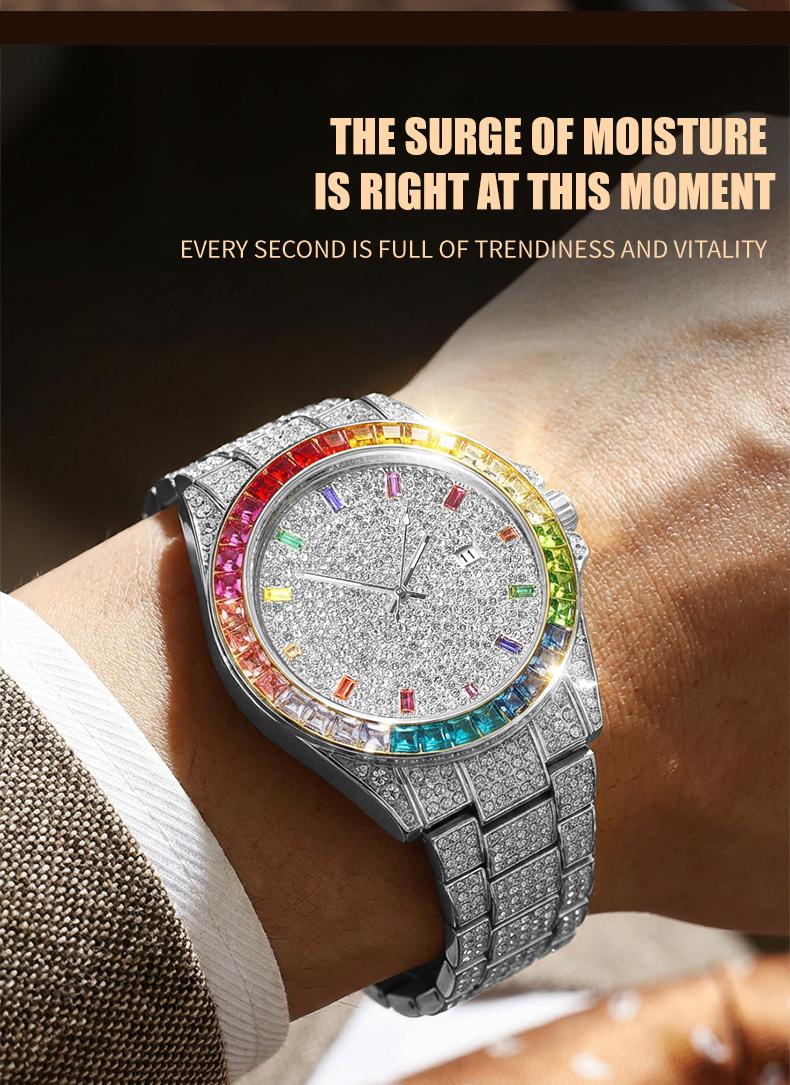 Men's Multifunctional wristwatch Luxury Rhinestone Embellished  QuartzWatch Rainbow Crystal Chronograph  with Gift Box Included Fashion Timeless ClassicWatch Flash Sale -Fashionable