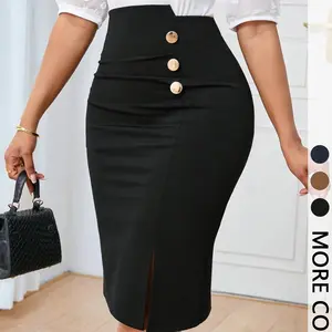 Women's commuting minimalist solid color A-line skirt button front pencil skirt, asymmetrical button, suitable for elegant and fashionable dresses in all seasons, lovers' thrift meetings and parties