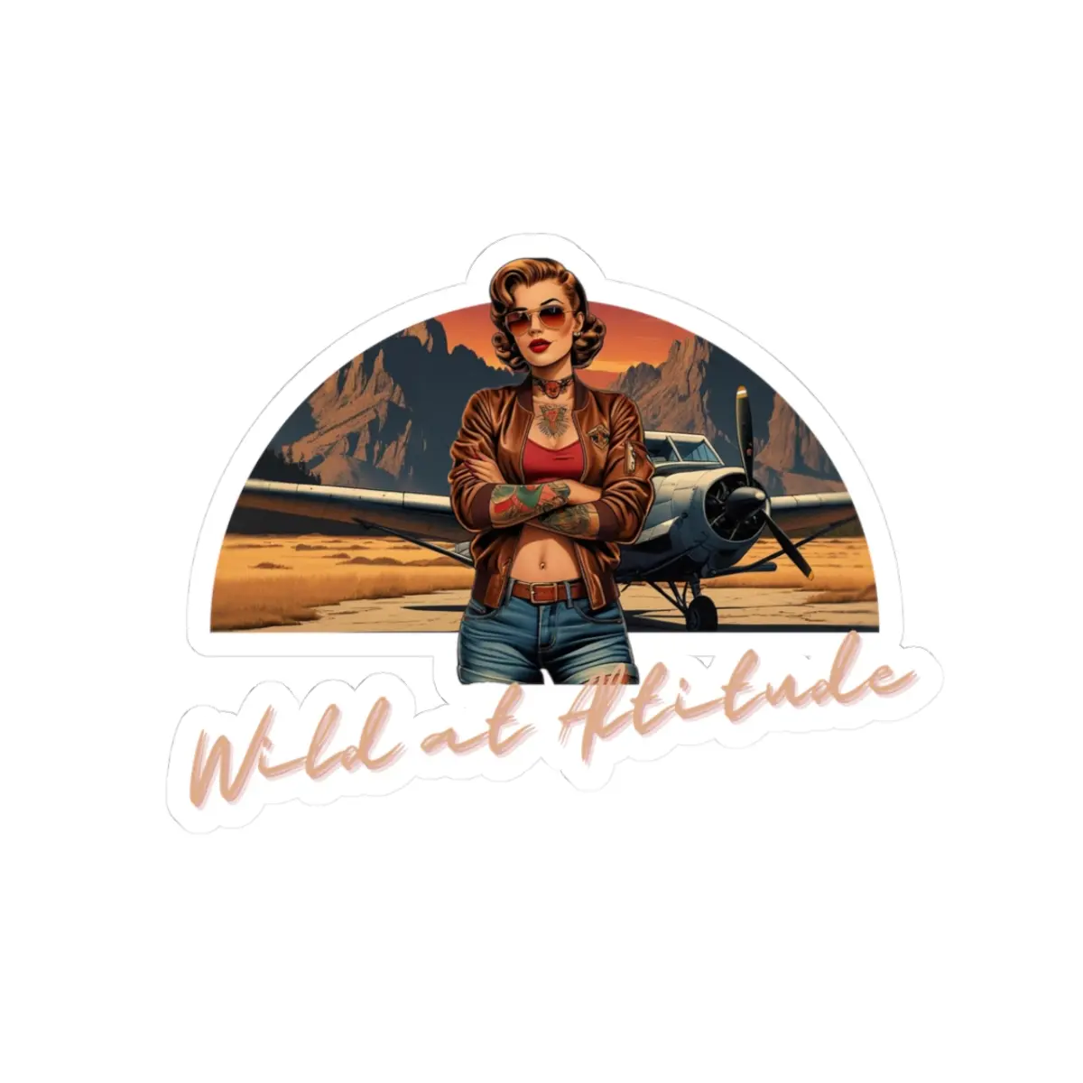 Wild At Altitude Vintage Airplane Kiss-Cut Sticker, Wild at Altitude Art, Laptop Decal, Retro Aviation Decor, Gift for Pilots
