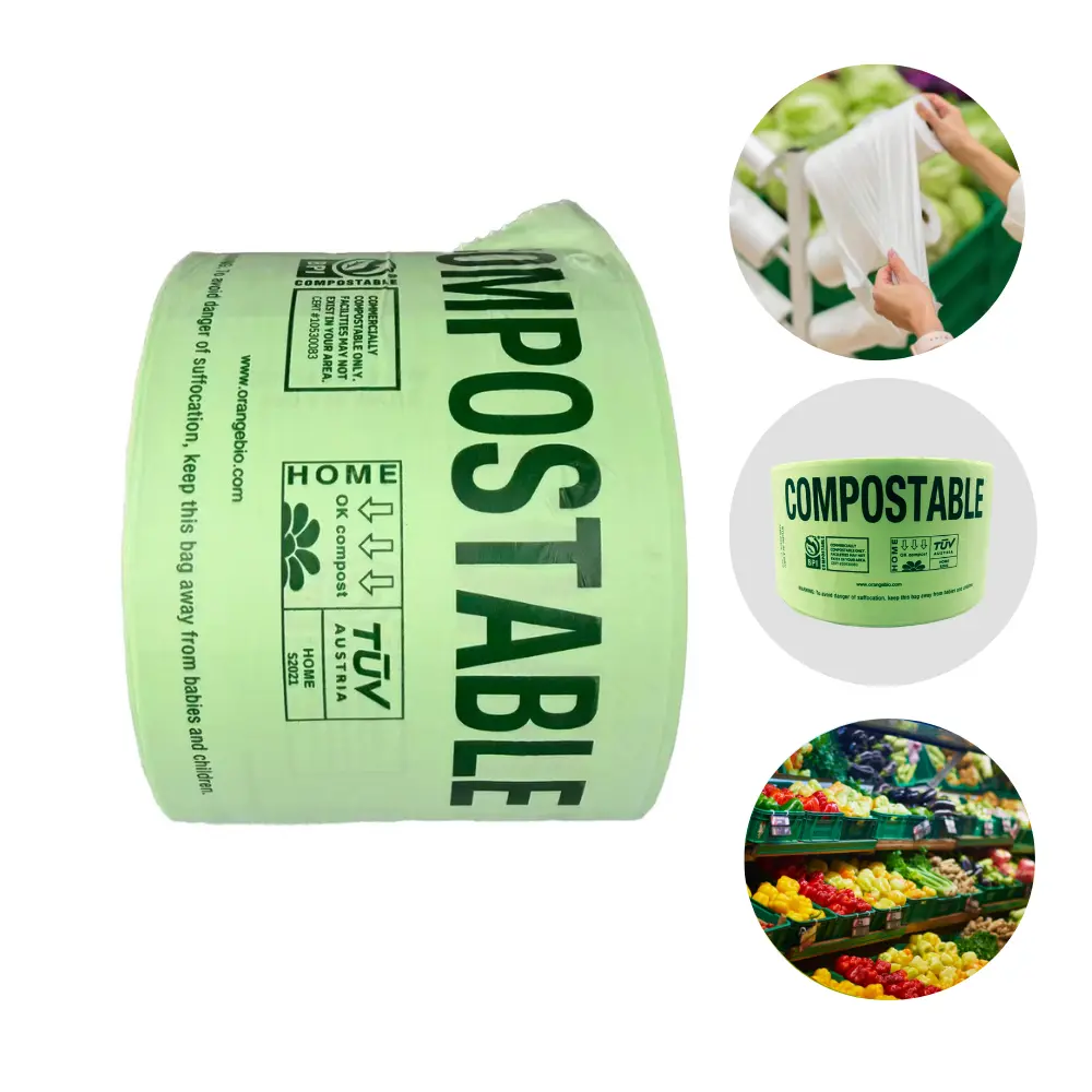 OrangeBio® Compostable Produce Bags, 15" x 18", 250 Bags, Single Roll, BPI Certified, TÜV OK Compost HOME