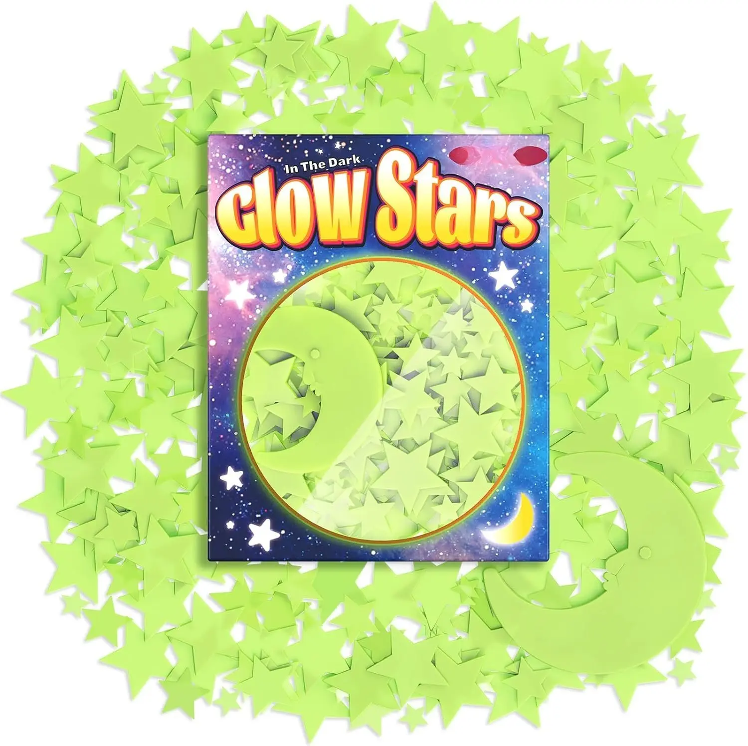 Luminous Star Shape Glow-in-the-Dark Decorative Stickers Pack, 201-Count Green Smooth Ceiling Sticker for Bedroom, Wall, Mirrors, Stocking Stuffers Gifts for Kids