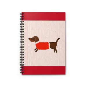 Dachshund Puppy Notebook — Spiral Ruled Journal with Red Sweater Design