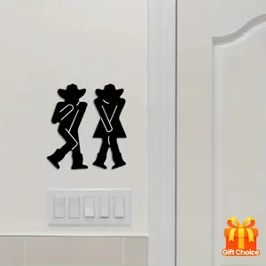 Putuo Decor 2pcs Wooden Signs Door Decor, Cowboy and Cowgirl, Graden Wall Art Decoration for Home Farmhouse Toilet WC Loo Lavatory Washroom, Gift