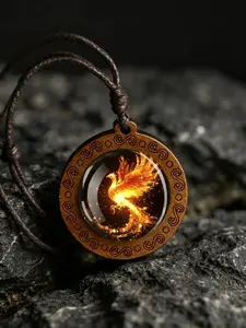 Phoenix Wooden Pendant Necklace, Unisex Adjustable Rope, Daily Wear, Festive Fashion Casual Necklace, Perfect for All Seasons, Adjustable Cord