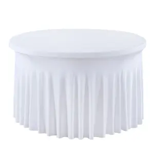Stretchy Spandex Round Tablecloth with Skirt, Wrinkle-Free Iron-Free Thick Table Cover for Wedding, Birthday Party, Banquet, Dessert Table, Home Dining, Event Decor