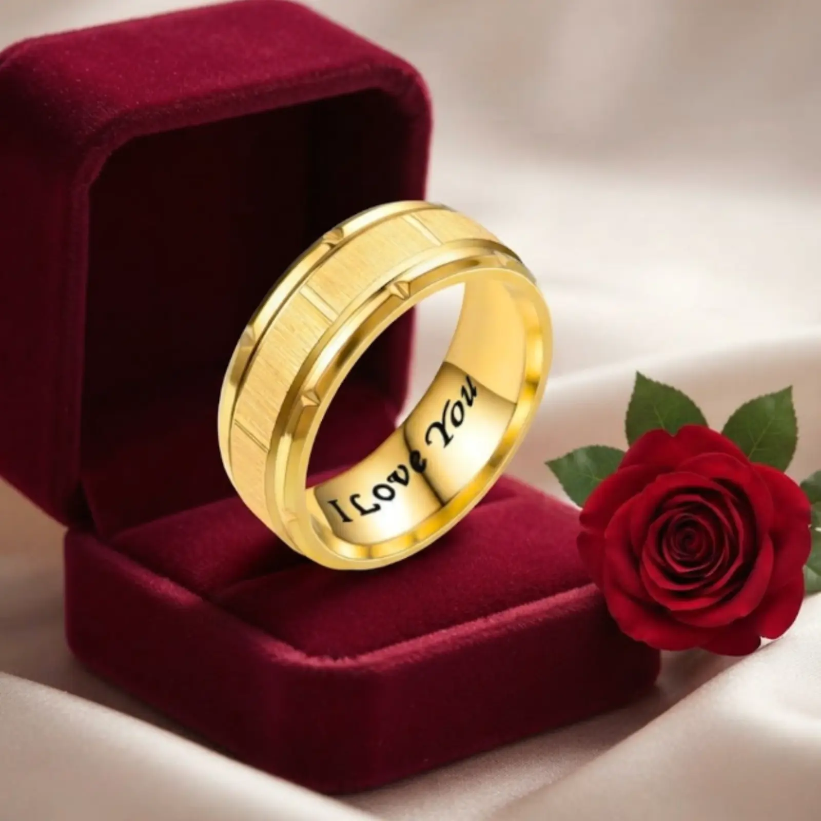 Fashionable gold-plated men's ring engraved with 'I LOVE YOU', everyday wear jewelry, suitable as a gift for men and women on special occasions.