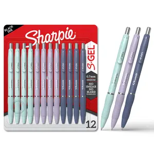 Sharpie S-Gel Gel Pens, Medium Point 0.7mm, Assorted Fashion Barrels, Black Ink, 12 Count, No Smear No Bleed, Comfortable Grip, Office School Supplies