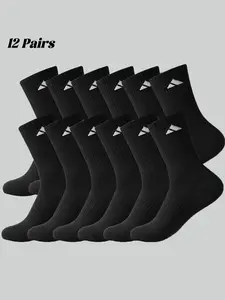12 Pairs Men's Mid-Calf Sports Socks, Long Tube Running Socks, Unisex Couple, Moisture-Resistant, Breathable, Anti-Slip, Ideal for Hiking