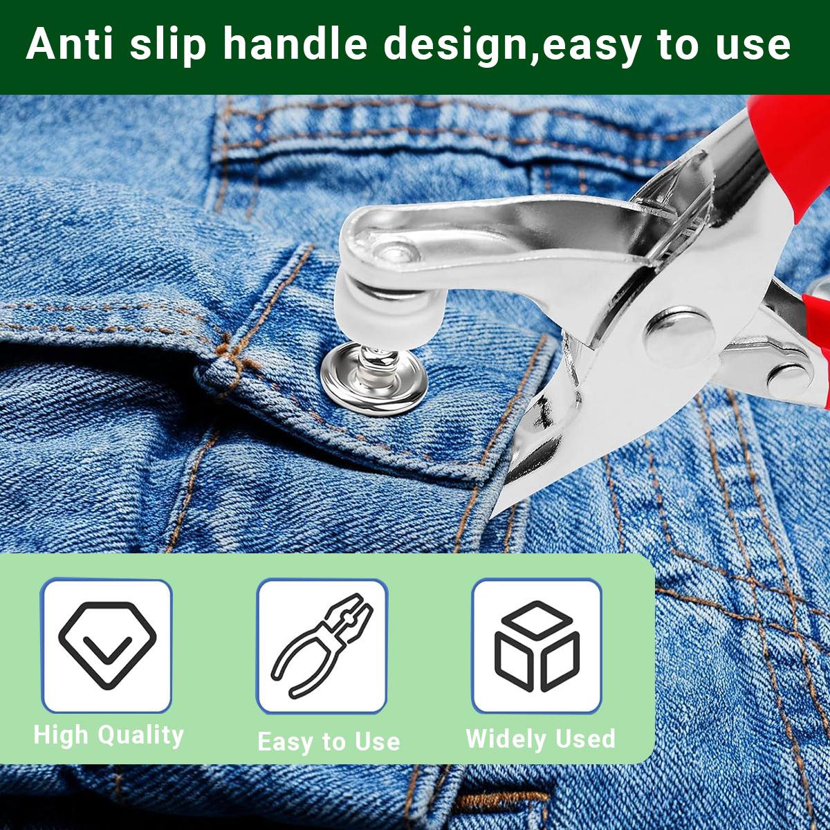 200 Sets 9.5mm Silver Rustproof Hollow Five Claw Snap Buttons Kit with Pliers Press Tool for DIY Crafts, Clothing, Hats Sewing Projects