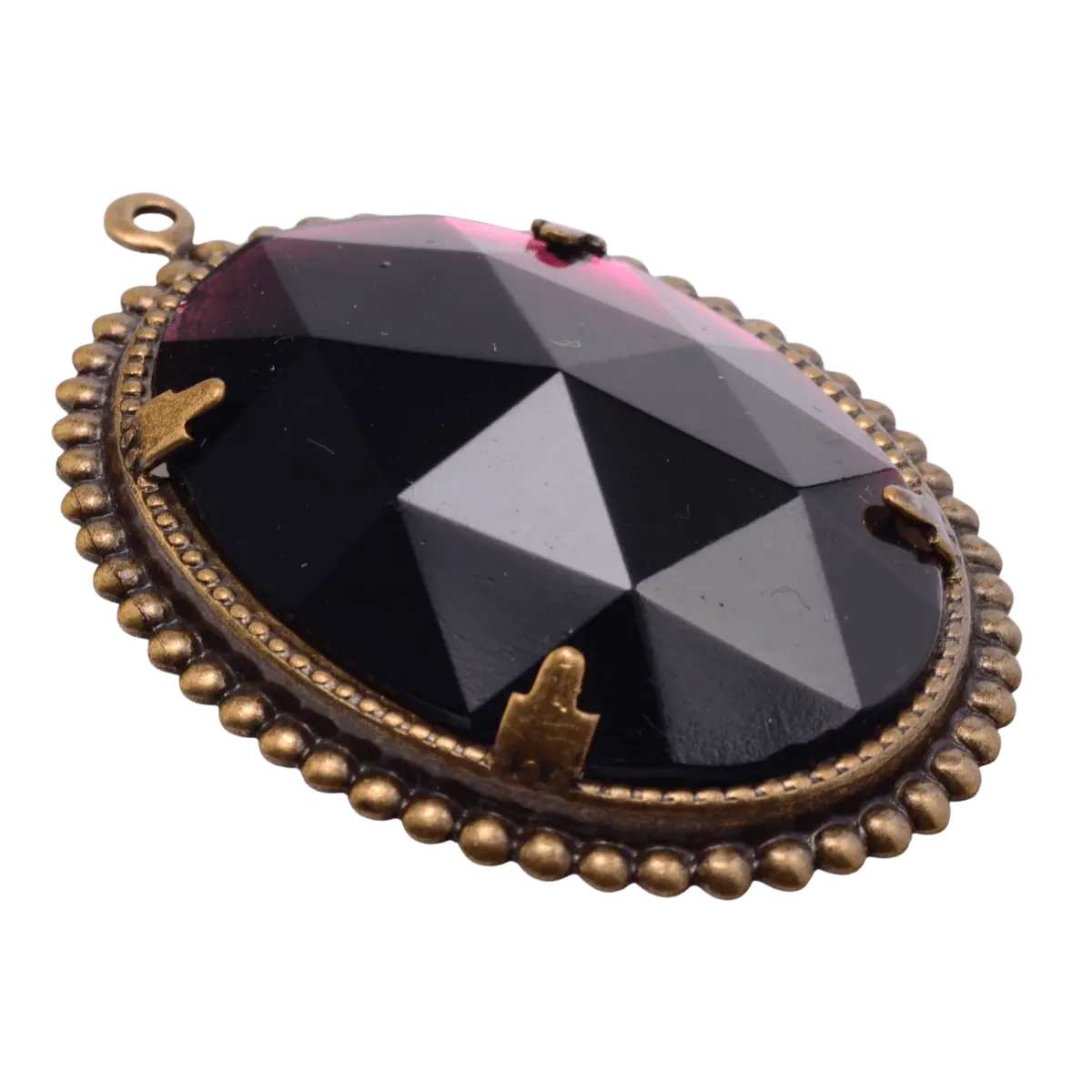 Antique Base Metal Oval Brooch with Faceted Purple Glass Stone - 38x53mm Victorian Style Pendant