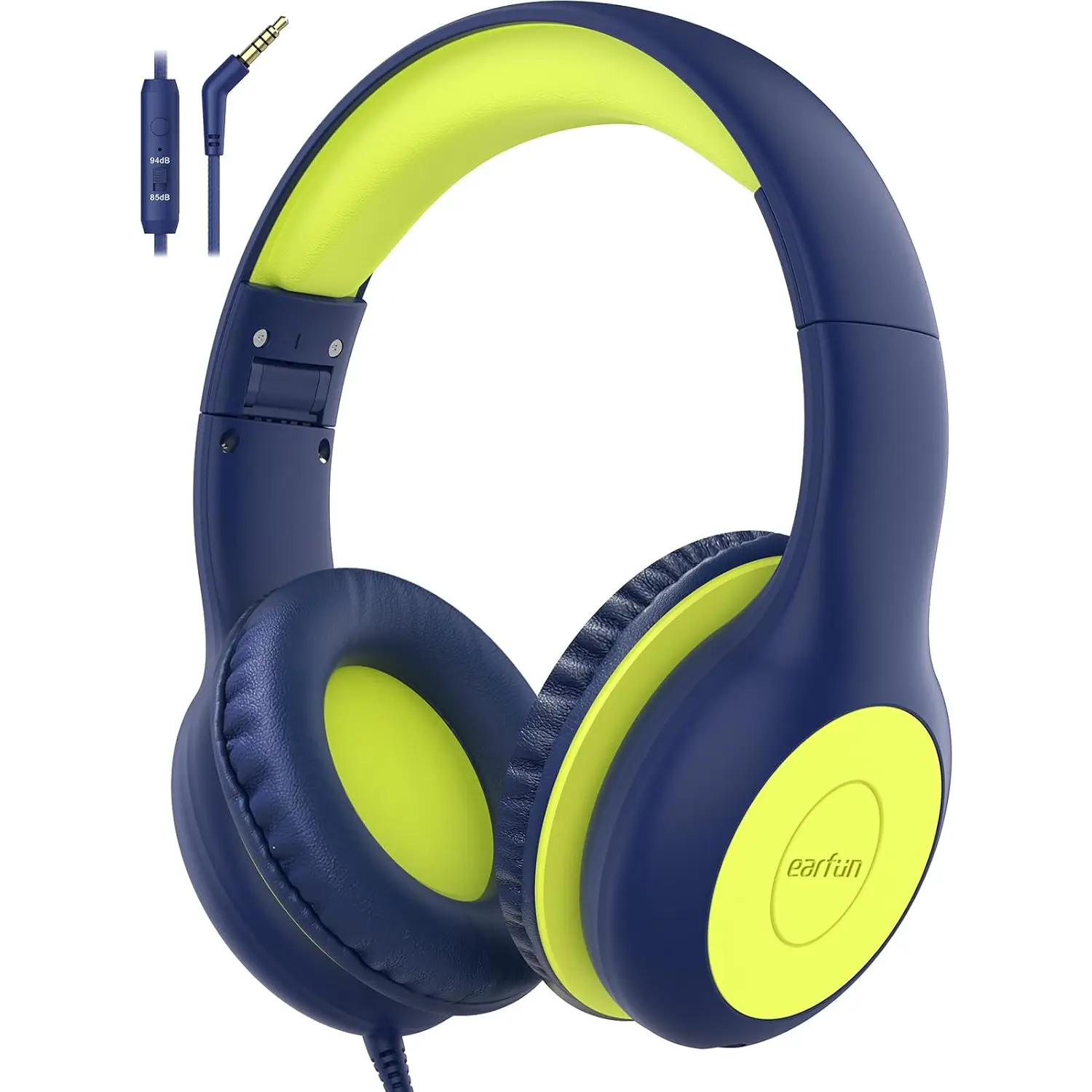 Earfun K1 Kids Headphones Wired with Mic, Volume Limit Headphones for Kids | Portable Wired Headphone with Shareport, Stereo Sound, Foldable Headset for School/Toddler/Tablet/Ipad/Kindle, Blue Lemon EarFun