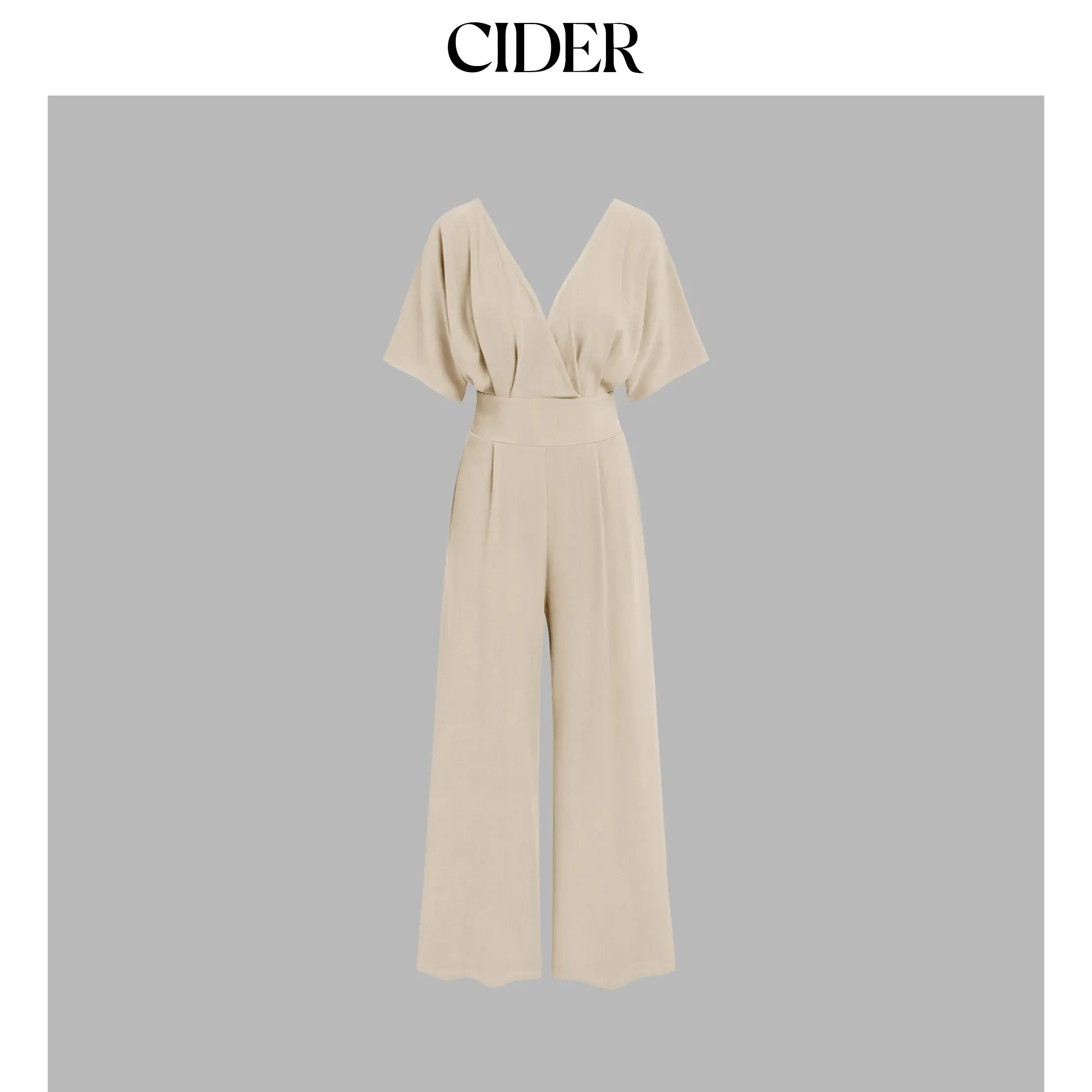 Cider [3 colors, size 2-26] Linen-blend V-neck Solid Corset Middle Sleeve Pocket Jumpsuit