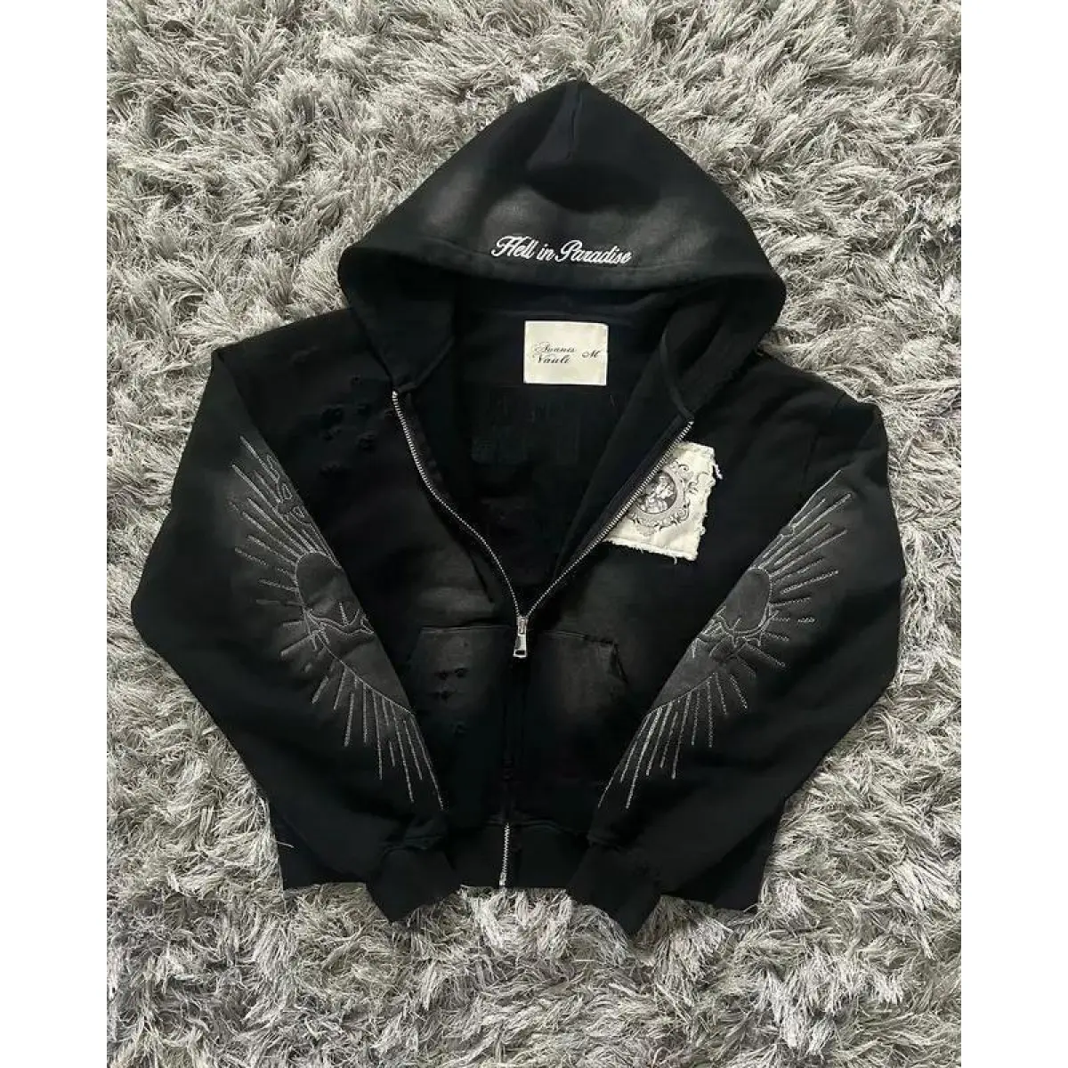 2026 Hell in Paradise Retro Gothic Style Zip Up Hoodie Embroidery Patchwork Hoodies Loose Sweatshirt Men Clothing Menswear Sleeve, Women Blouse Shirt Crop Top Office Work Going Out Date Night Layering Casual, lace top