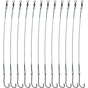 20pcs Wire Leader Hook Rigs Baitholder Fishing Hook Nylon Coated Fishing Wire Leader with Swivel