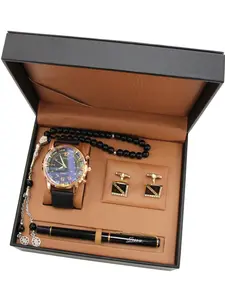 Men's Gift Set Watch + Beaded Cufflinks Business Signature Pen Festival Benefit Present Jesou, Artificial Leather, All Seasons Exquisite Watch Set
