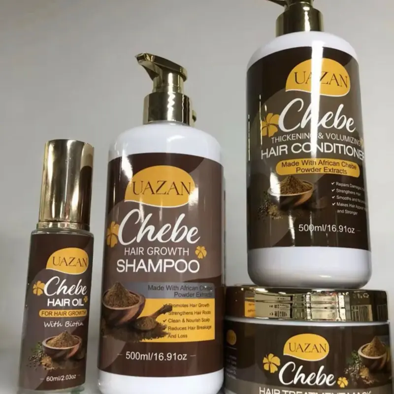 Chebe 4-Piece Hair Growth Kit - Shampoo, Conditioner, Oil, Mask - Strengthens, Moisturizes, Reduces Breakage