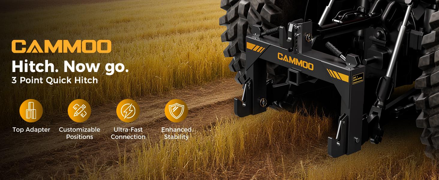 【Back To School】CAMMOO 3-Point Quick Hitch with 2" Receiver & Extra Versatile Adapter - Category 1 Compatible, No Bushing Needed, 3000LBS Lift Capacity, 5-Level Adjustable Bolt, Reinforcing Rib Design (Boating & Water Sports Accessory) campingessentials,