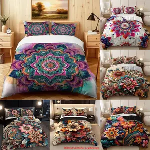 Bohemian Pattern Bedding Set, 3 Piece (1 Duvet Cover + 2 Pillowcases), Ultra Soft Breathable, High Definition Digital Print, Polyester Material