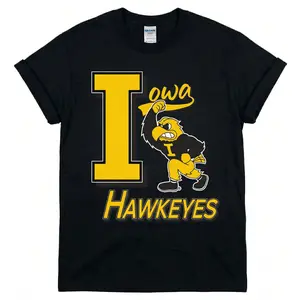 [MADE IN US] Iowa Hawkeyes Mascot Shirt - Premium Herky Hawk Charcoal Tee - Retro College Streetwear