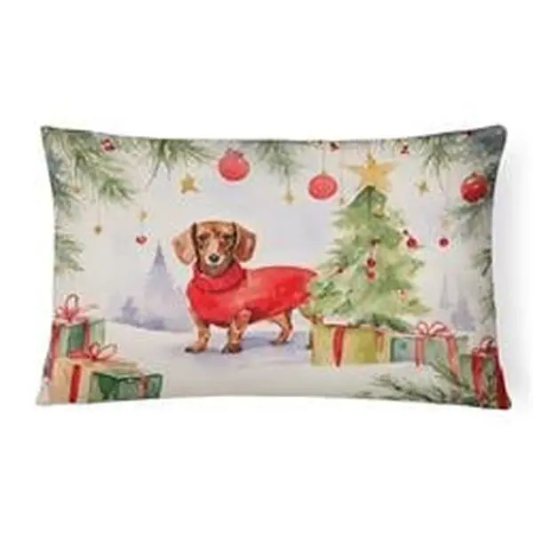 Unisex 16x12 in Dachshund Christmas Fabric Decorative Pillow, Fade Resistant, Water Resistant