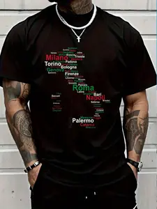 100% Cotton Italy Map Silhouette Flag Towns Cities Rome Travel Europe T-Shirt Women's Men's Graphic Tee Crew Neck summer vacation Tops