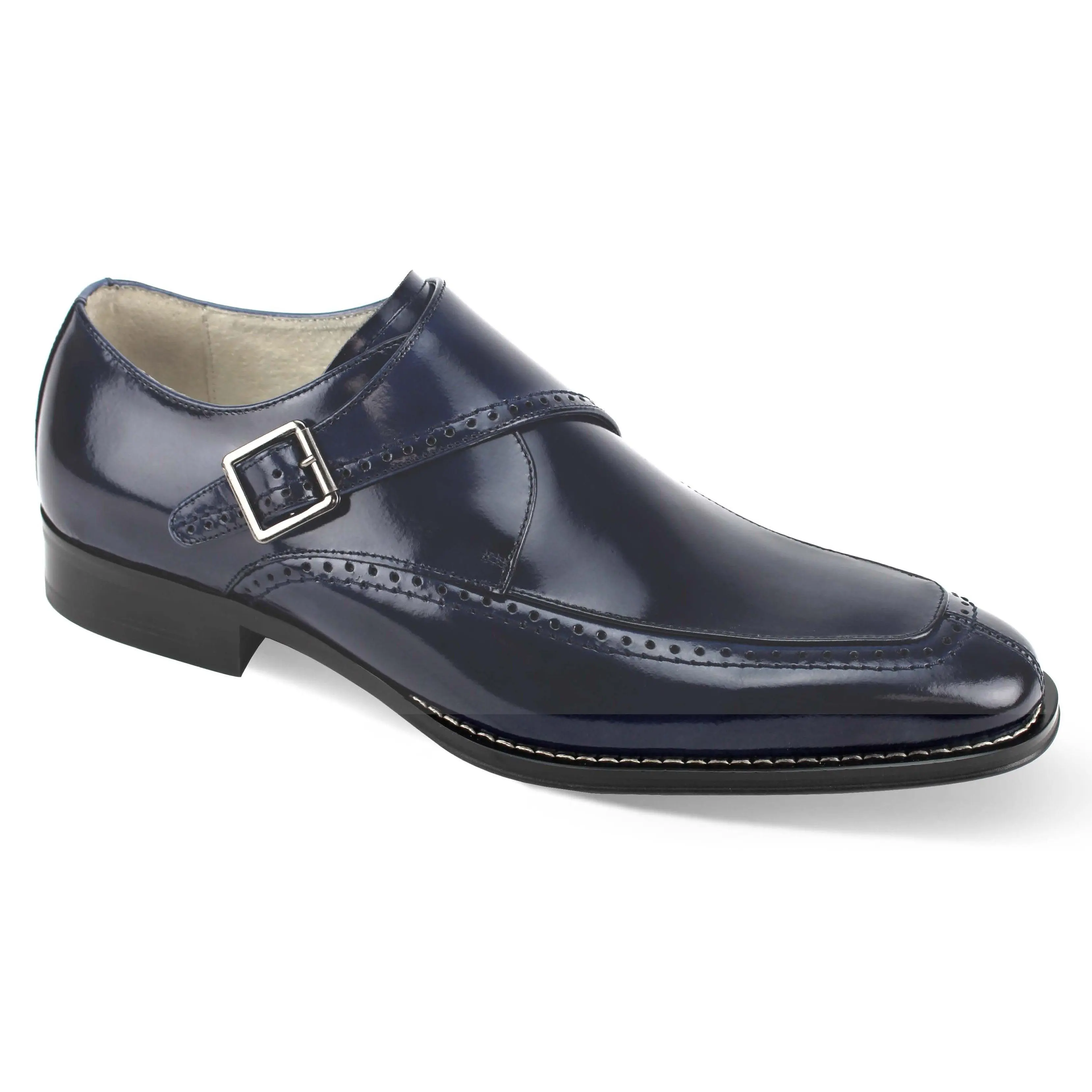 Navy Single Monk Strap Moc Toe Leather Dress Shoes