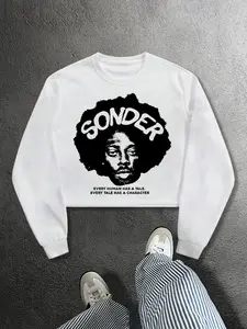 Men's Round Neck Fitted Knit Sweatshirt, Long Sleeve, Graphic Print, Casual Street Style, Fashionable Comfortable Daily Wear, Perfect for Spring & Fall Seasons, Streetwear, Knitwear