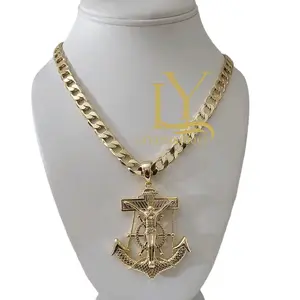 LaYaiBoutique #1724 Large Anchor and Jesus Christ Necklace and Pendant 14k Gold Laminated HIGH Quality