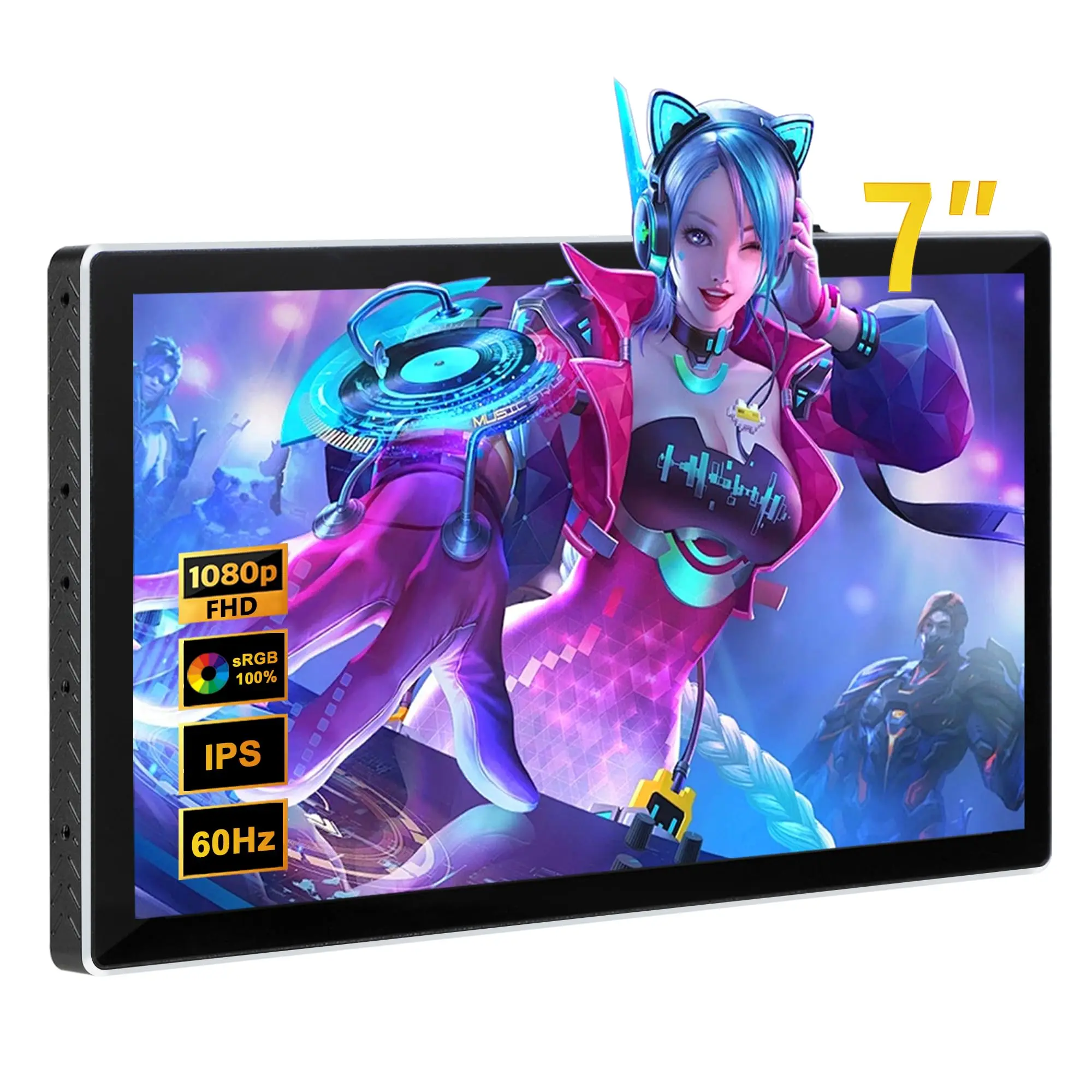 Wisecoco 7-Inch IPS Touch Screen Portable Monitor, 1080P 1920x1080 60Hz Refresh Rate LCD, Ultra-Thin Lightweight USB-C HDMI Second Screen for Movies, Switch Gaming, Work, Speakers Compatible