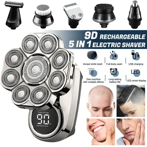 FathersDayGift, 9D Electric Shaver for Bald Men, 6-in-1 Head Shaver, Waterproof Wet & Dry Grooming Kit, Wireless Rechargeable Bald Shaver for Home & Travel Gifts Christmas Gift