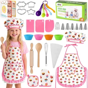 Kids Cooking and Baking Sets, 32PCS Kids Chef Hat and Apron Pretend Play Toys for Toddler Gifts for Boys Girls