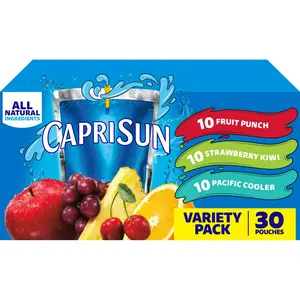 Capri Sun Variety Pack with Fruit Punch Strawberry Kiwi 30 ct Box, 6 fl oz Pouch