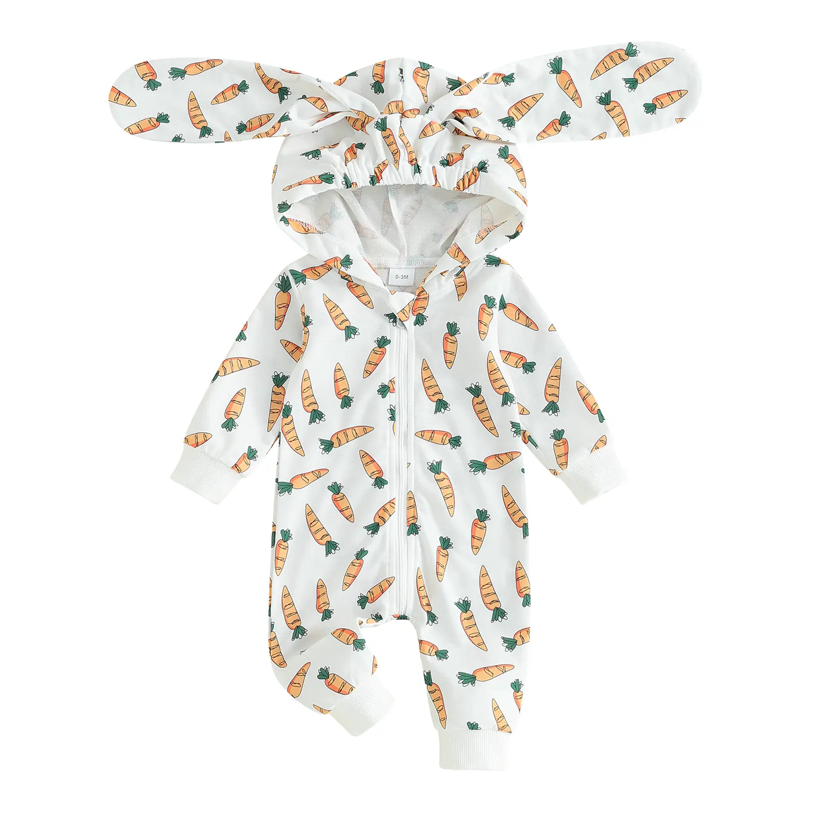Toddler Baby Girl Boy Easter Romper Carrot Print Bunny Ears Long Sleeve Hoodie Jumpsuit for Newborn Girl Boy Cute Clothes, Clothing